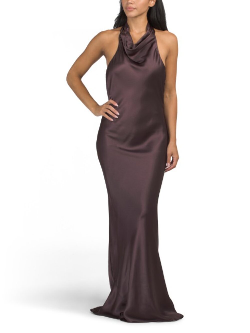BETSY & ADAM Made In Usa High Neck Satin Gown